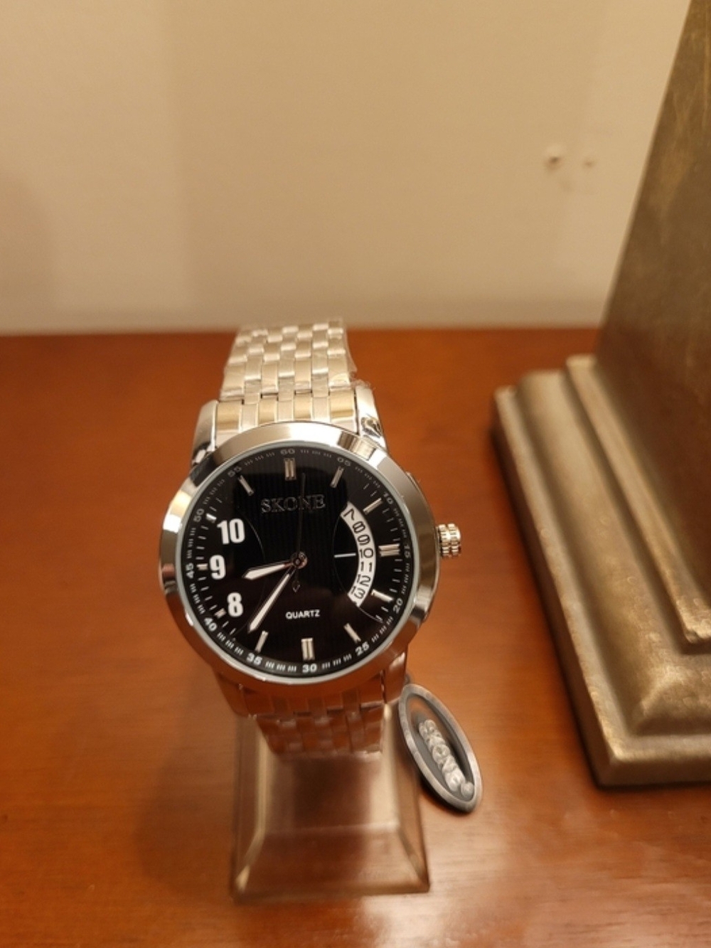 Brand New Skone Silver and Black Quartz Men's Watch